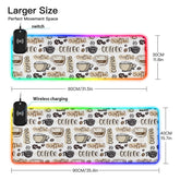 Coffee Wireless Charging Mouse Pad for Mobile Phone Extra Large Gaming Mousepad with 13 Lighting Modes Mouse Mat for Gaming MacBook PC Laptop Desk Office Home